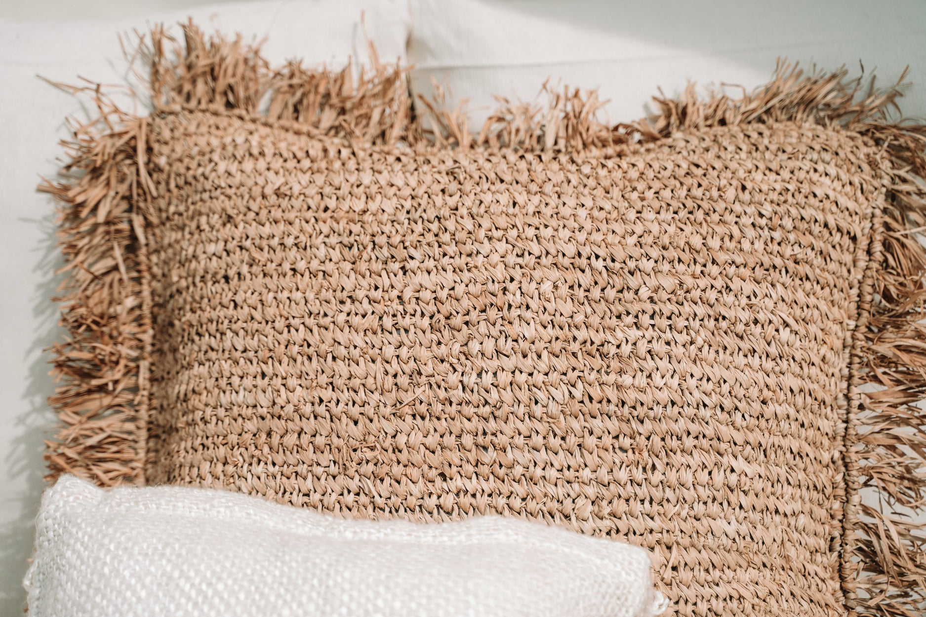 Bazar Bizar De Raffia Kussenhoes - Vierkant - Naturel - 60x60