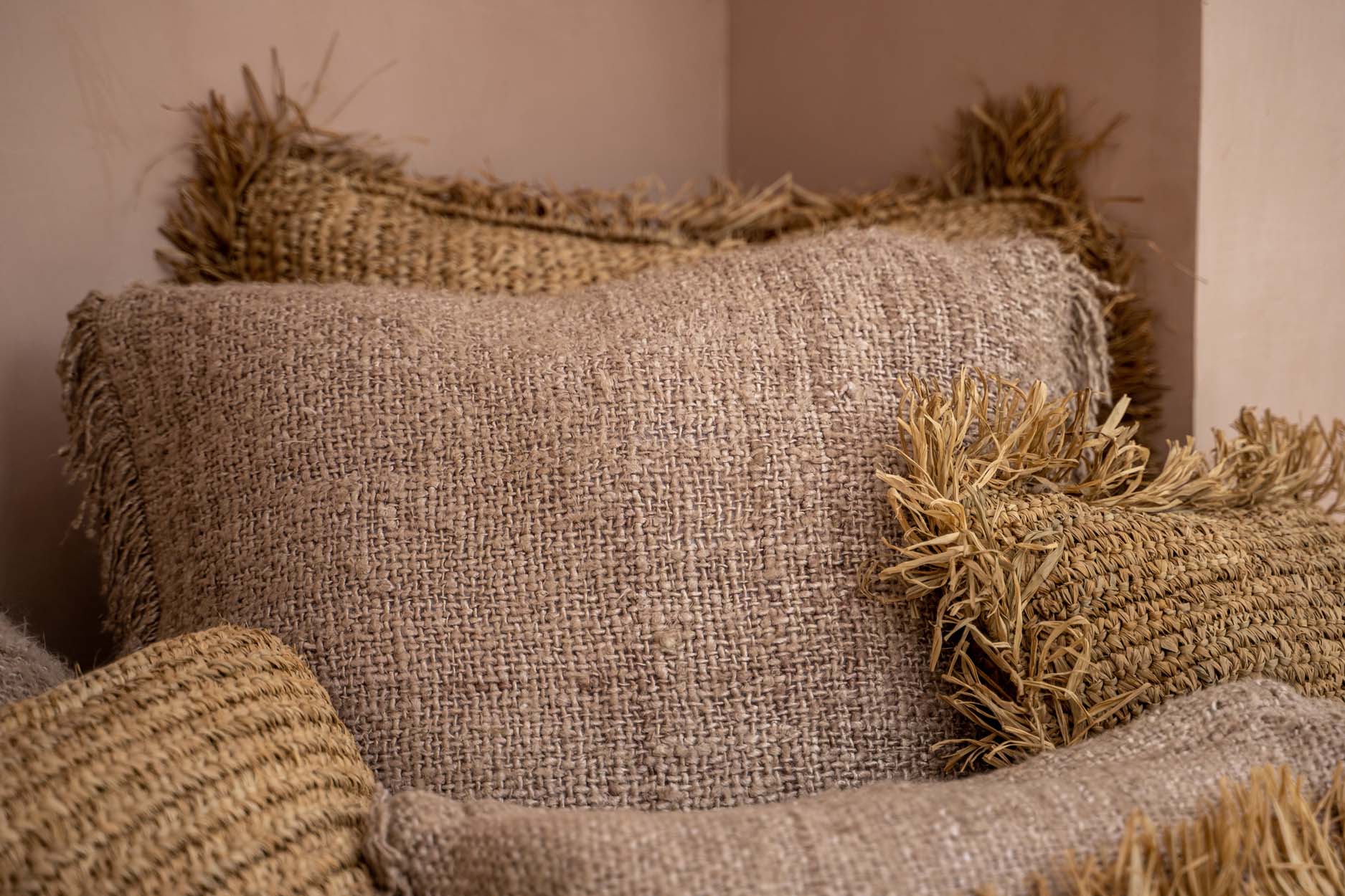 Bazar Bizar De Raffia Kussenhoes - Vierkant - Naturel - 60x60