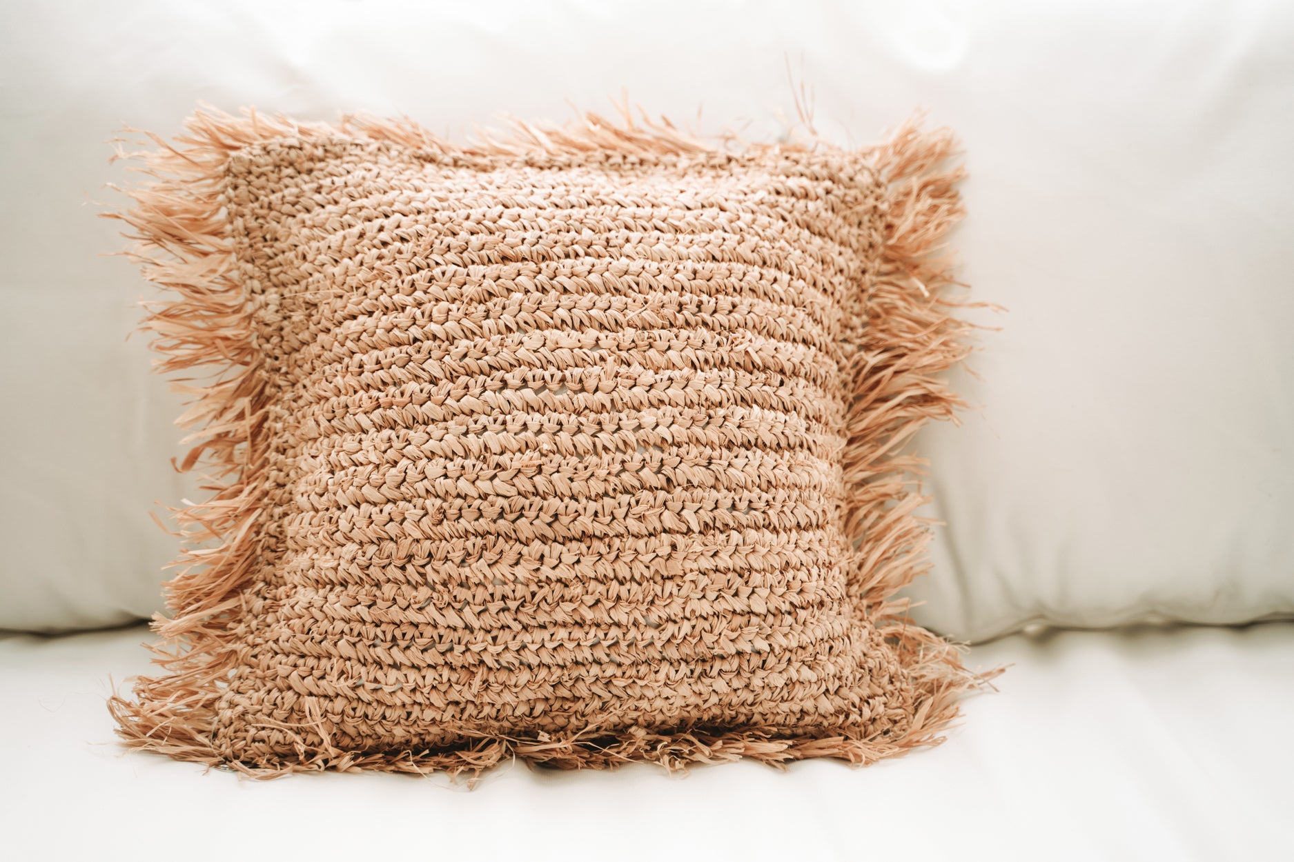 Bazar Bizar  Raffia Kussenhoes - Vierkant - Naturel - 40x40