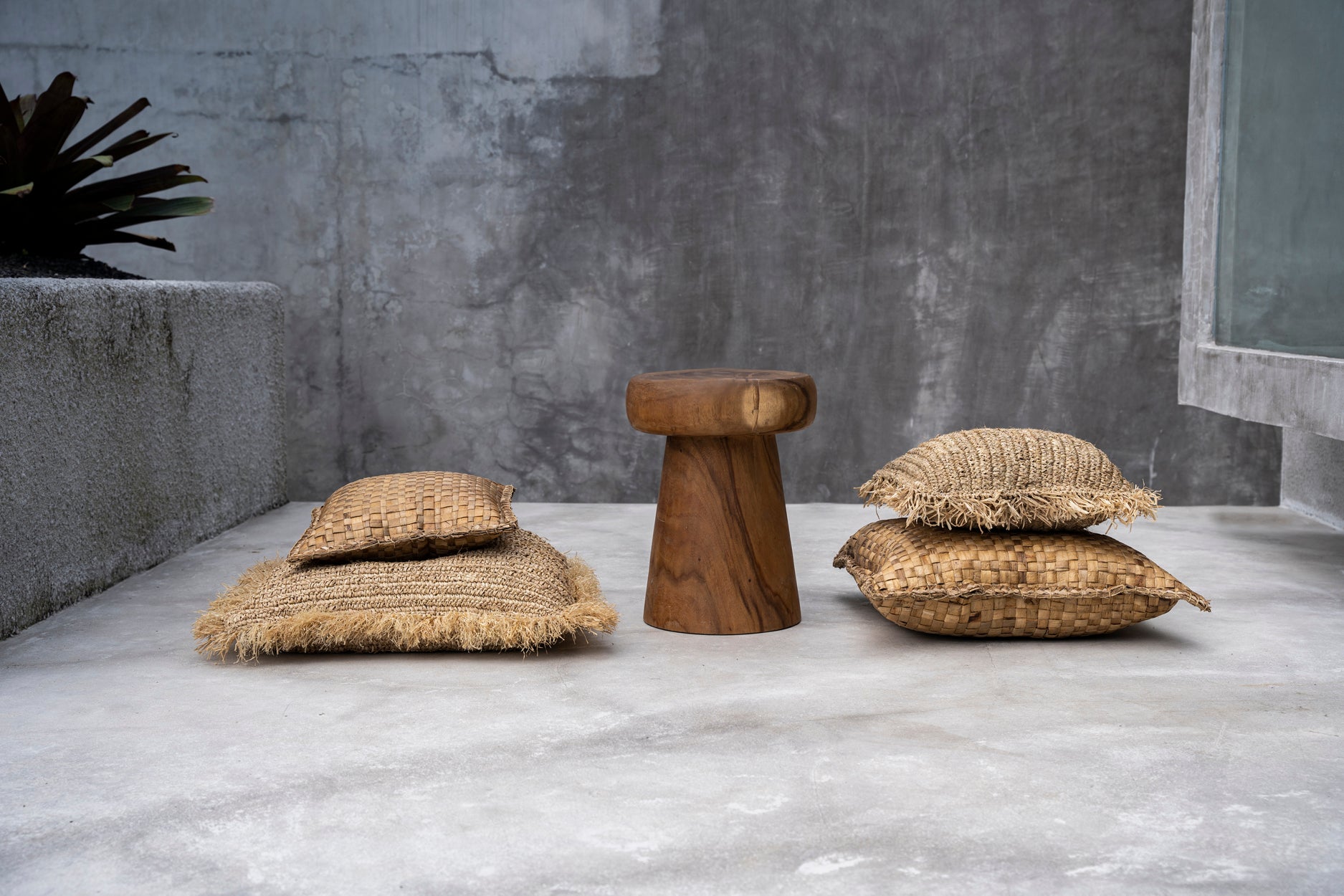 Bazar Bizar  Raffia Kussenhoes - Vierkant - Naturel - 40x40