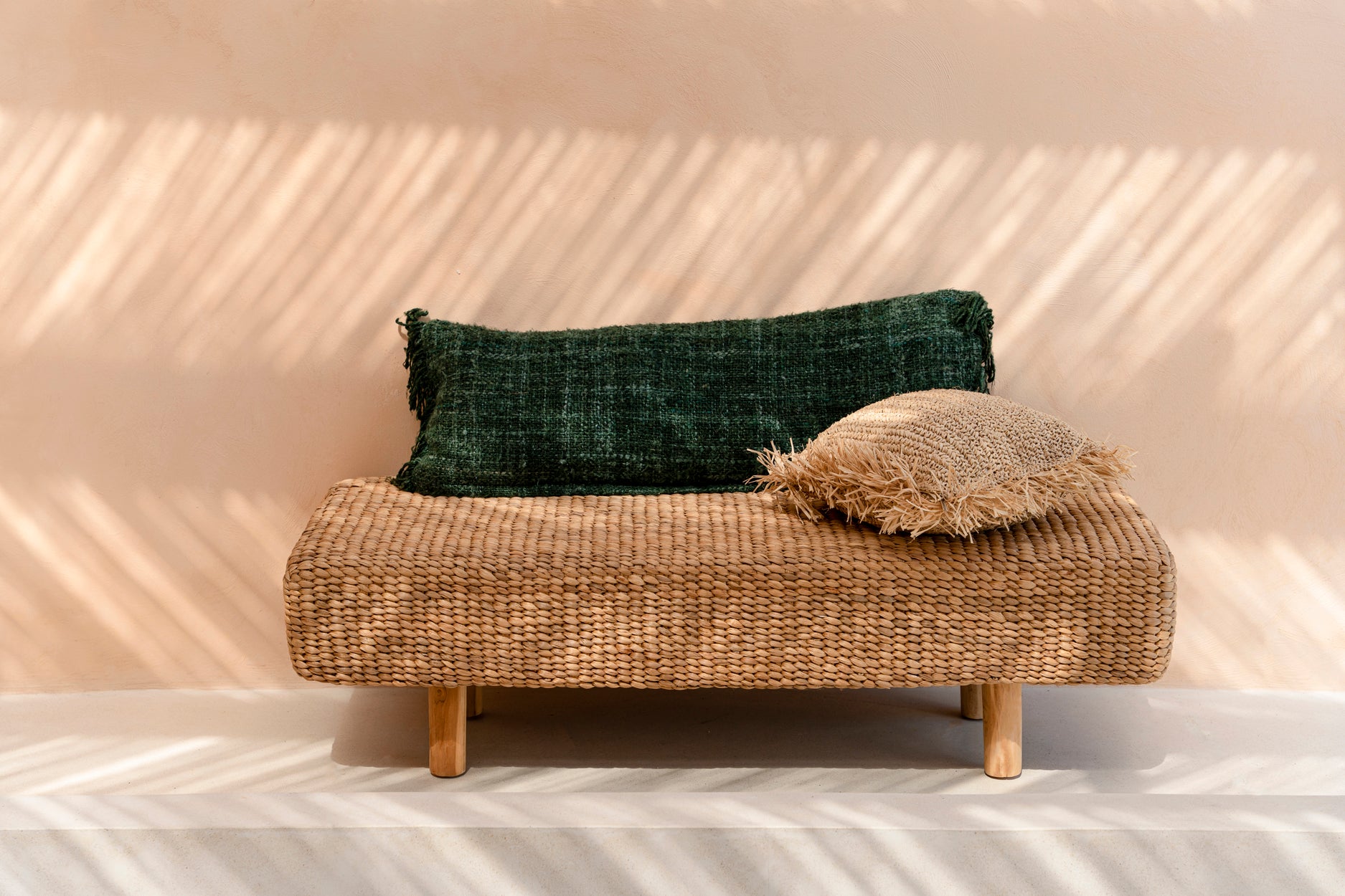 Bazar Bizar  Raffia Kussenhoes - Vierkant - Naturel - 40x40