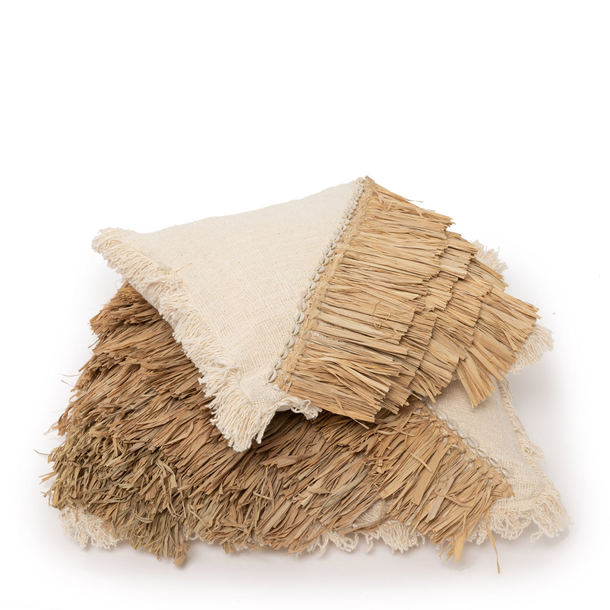 Bazar Bizar  Raffia Katoenen Kussenovertrek - Naturel Wit - 60x60